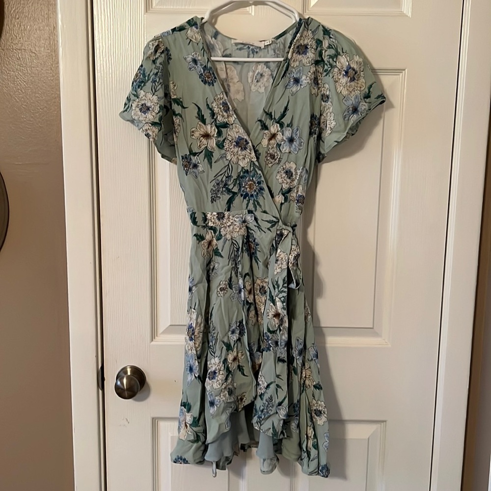 Blue Floral Wrap Dress